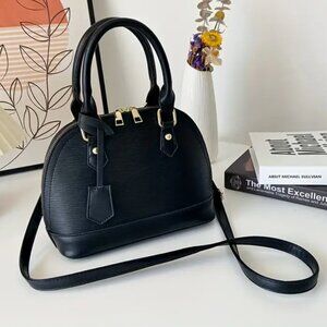 Black Vegan Leather Luxe Style Satchel Crossbody Bag, NEW